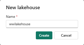 新 Lakehouse 對話方塊的螢幕擷取畫面。