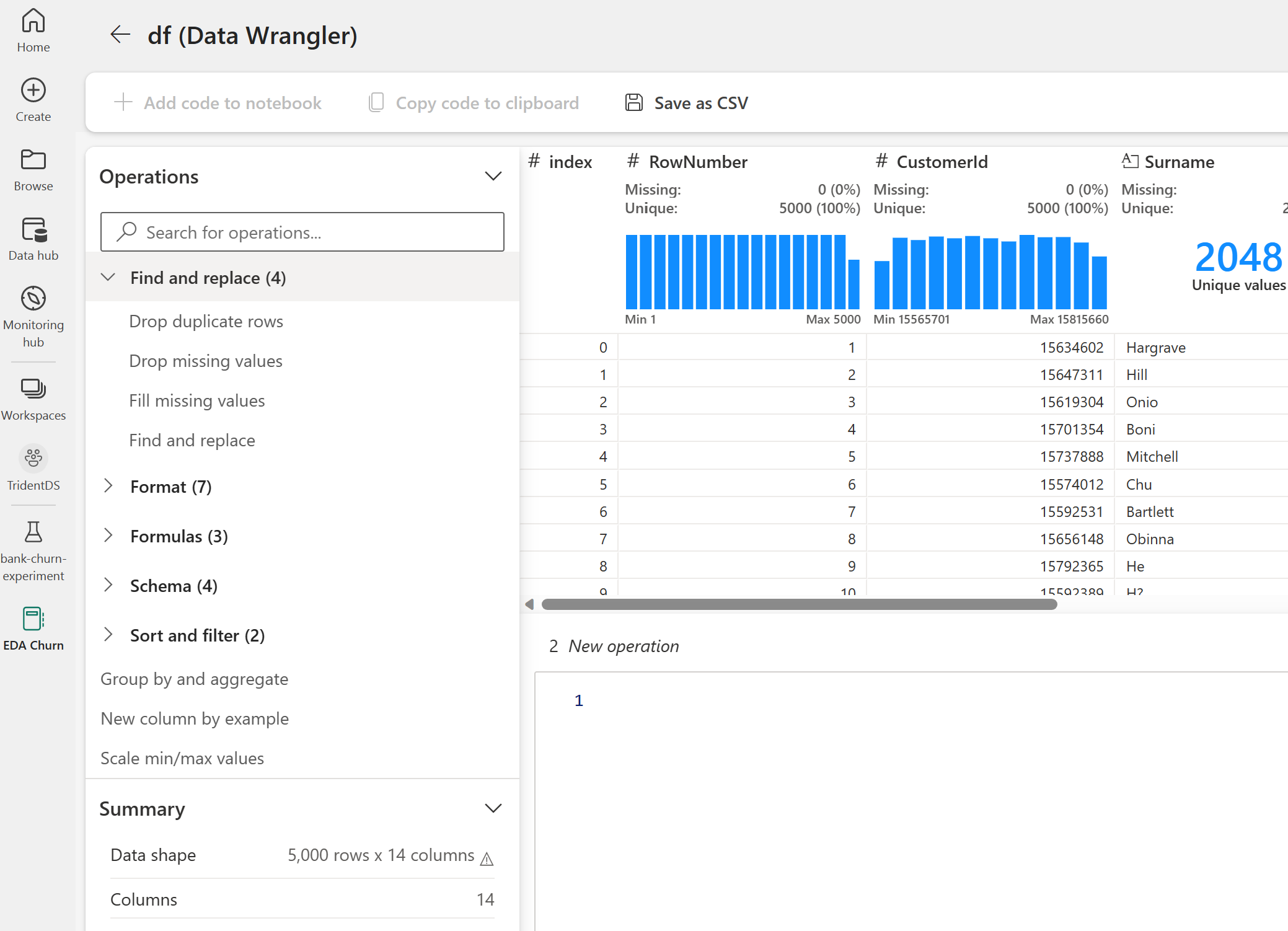 顯示 [Data Wrangler] 功能表的螢幕擷取畫面。