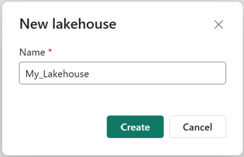 顯示新增 Lakehouse 對話方塊的螢幕擷取畫面。