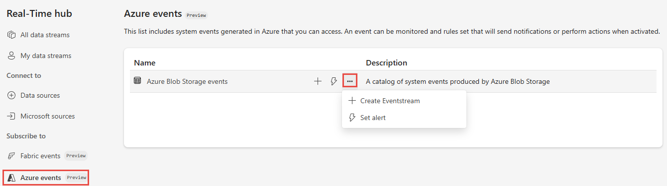 顯示即時中樞 Azure 事件頁面的螢幕快照。