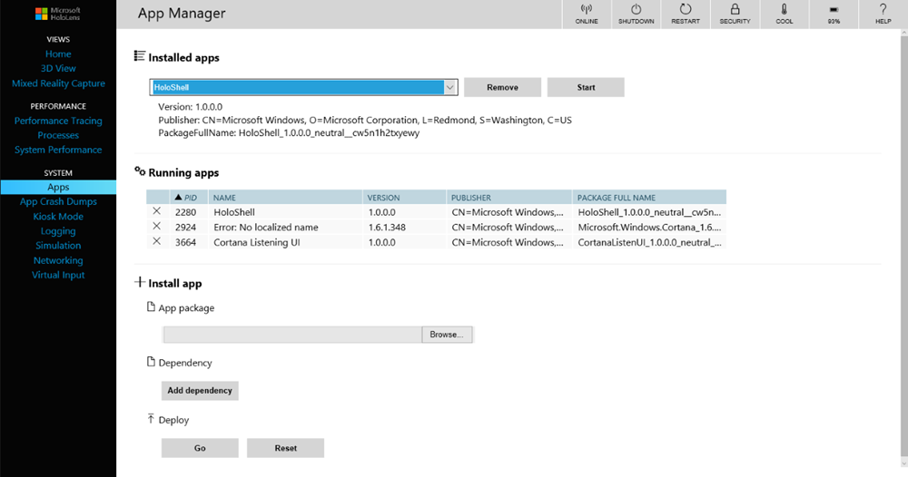 Windows Device Portal 安裝 Side-Loaded 應用程式。