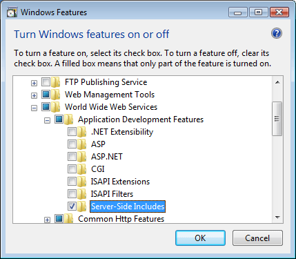 [伺服器端包含] 在 Windows Vista 或 Windows 7 介面中選取的螢幕擷取畫面。