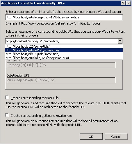 [新增規則以啟用User-Friendly U R L] 對話方塊的螢幕擷取畫面。