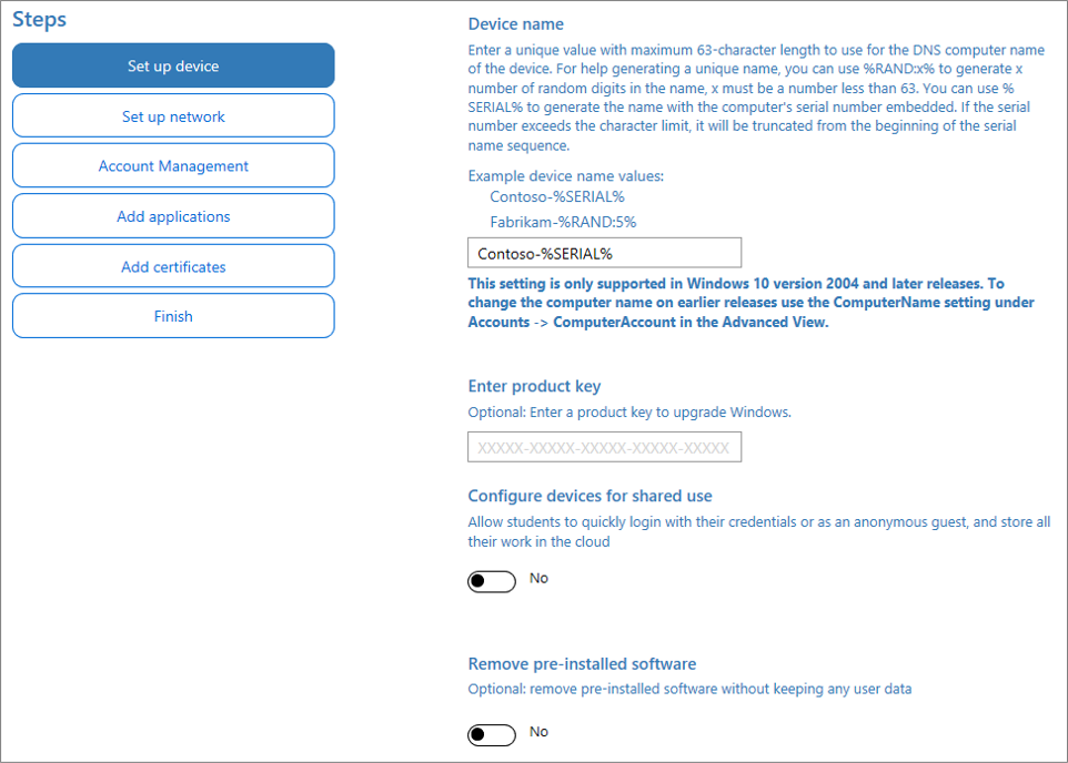 在 Windows 設定 Designer 應用程式中指定名稱和產品密鑰的螢幕快照