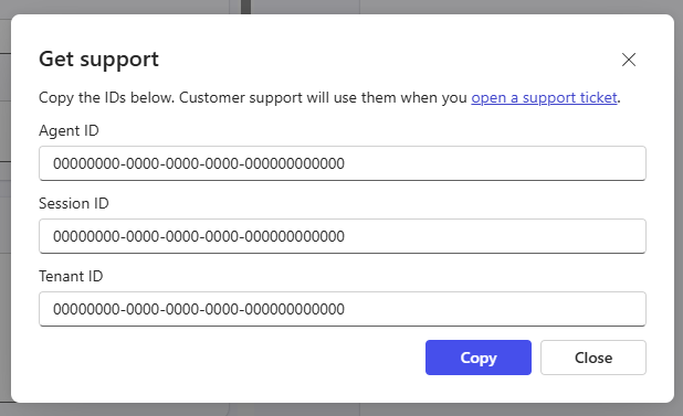 Copy the support details in agent builder