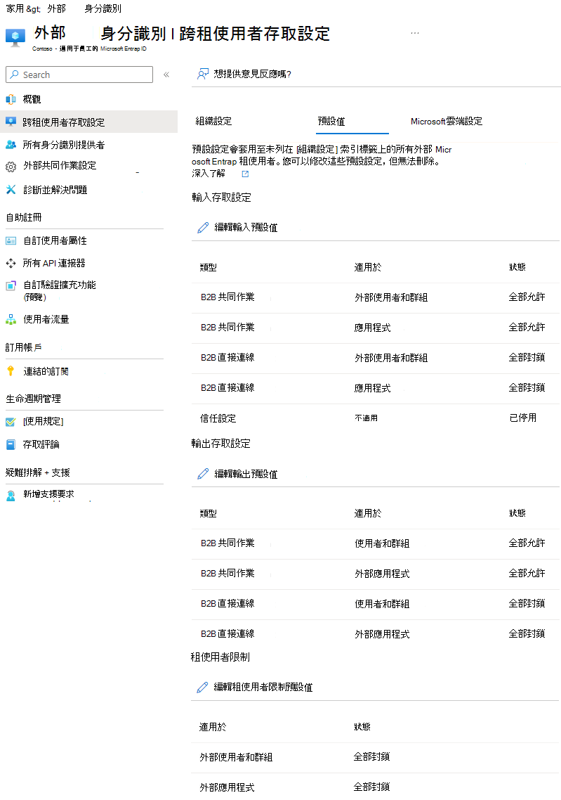 Microsoft跨租使用者存取設定頁面的螢幕快照。