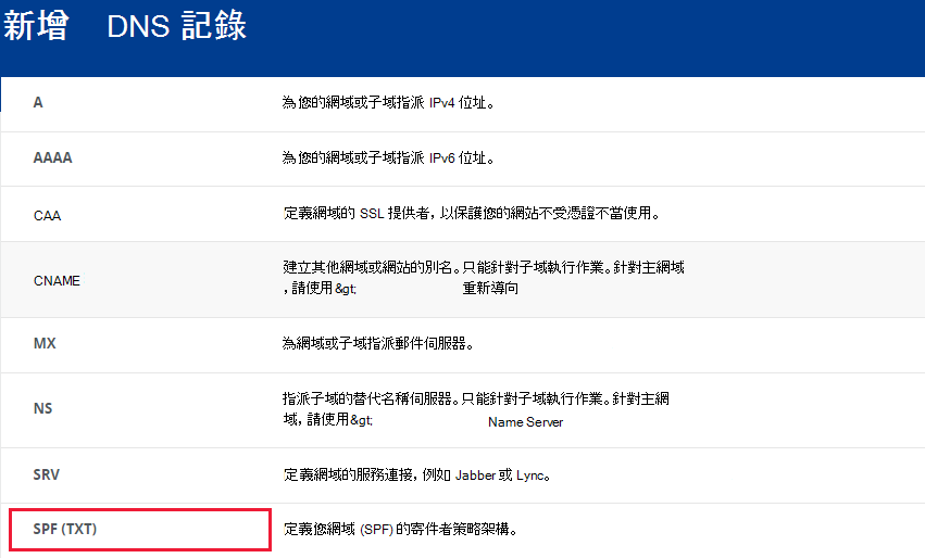 選取 [SPF (TXT) ] 區段。