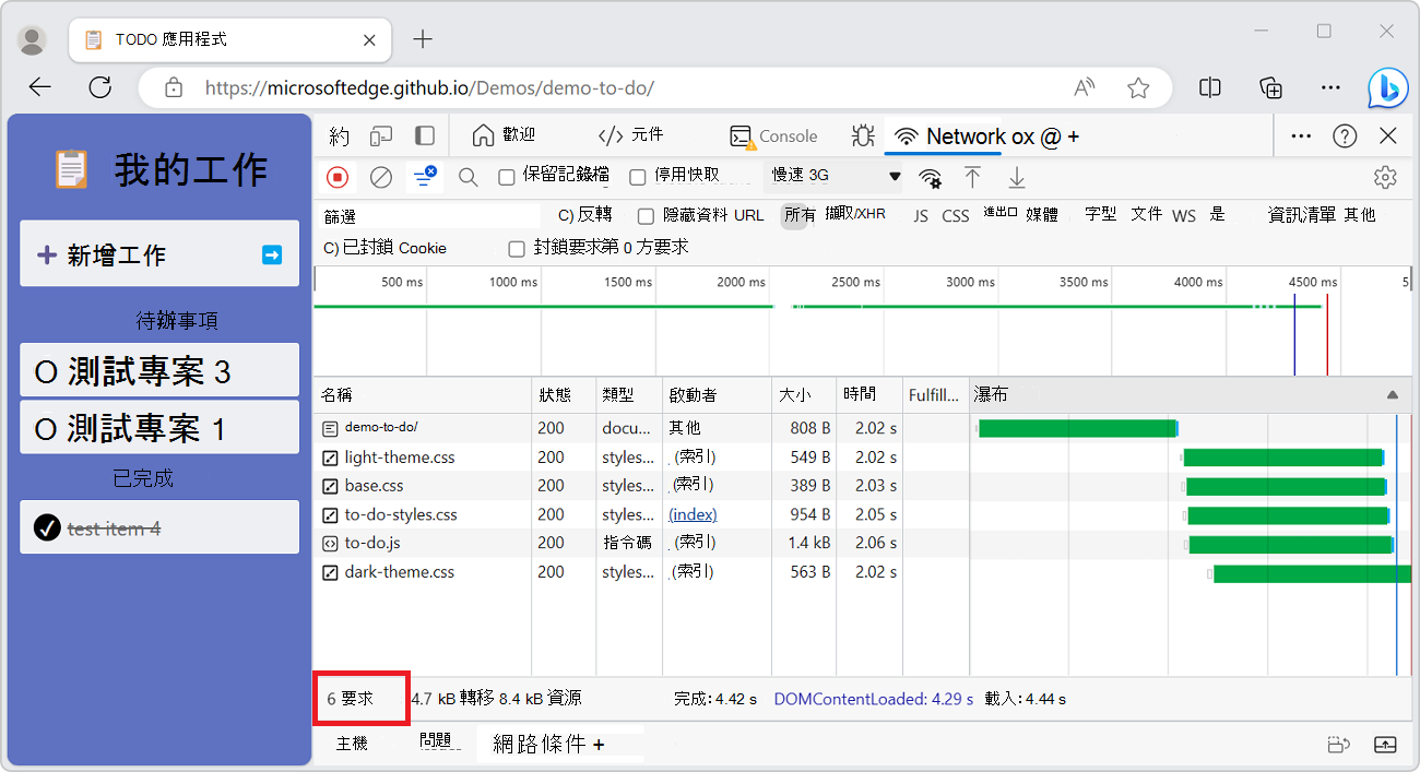 開啟DevTools之後的要求總數