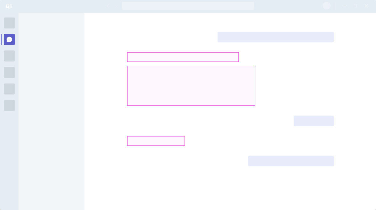 Conceptual image showing the front-end areas in Teams that developers can customize for bots on desktop.