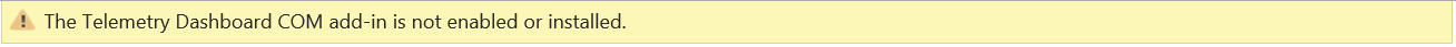 錯誤訊息的螢幕快照，指出未啟用或安裝遙測儀錶板 COM 載入宏。