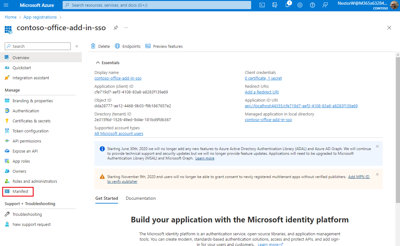 Select Azure manifest.