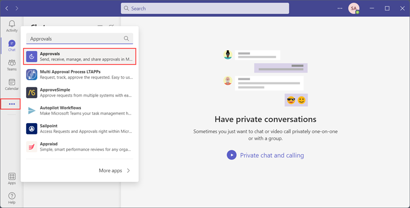 在 Microsoft Teams 中選取核准應用程式的螢幕擷取畫面。