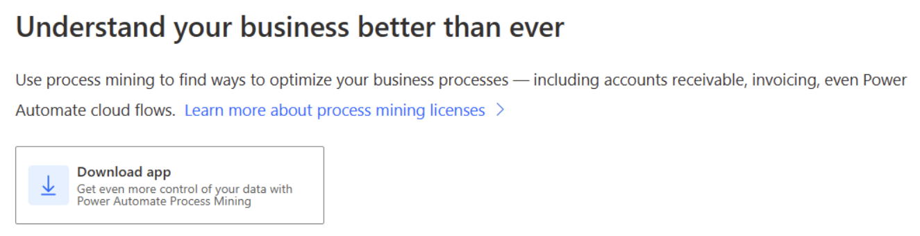 Power Automate Process Mining 中「下載應用程式」選項的螢幕擷取畫面。