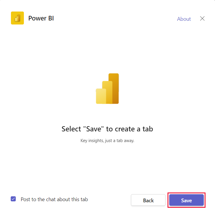 Microsoft Teams 新增的 [Power BI] 索引標籤的螢幕擷取畫面。