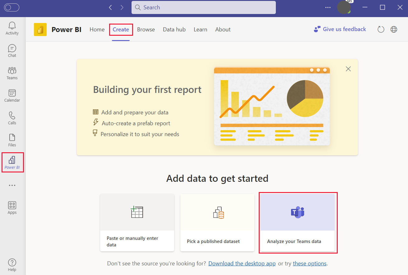 建立 Power BI 報表以分析您的 Teams 活動。