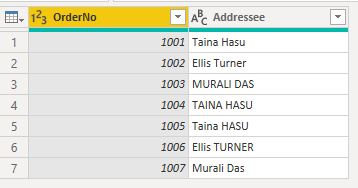 Power Query 中具有各種大寫的文字數據的螢幕快照