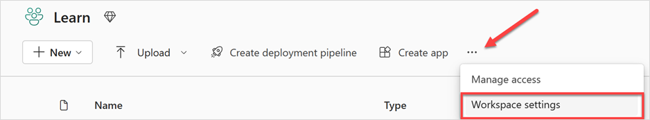 Power BI 服務中工作區更多功能表的螢幕擷取畫面，其中在工作區設定周圍有紅色方塊。