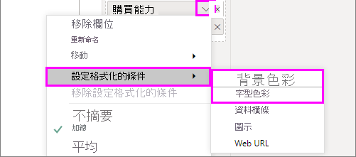 條件式格式設定功能表中的背景色彩或字型色彩