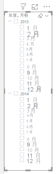 日期階層交叉分析篩選器的螢幕擷取畫面。