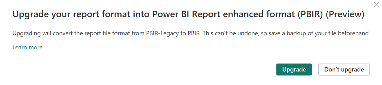 提示升級至 PBIR 的螢幕擷取畫面。