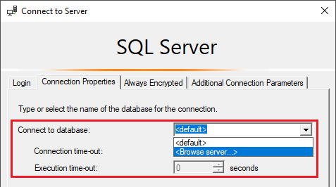 螢幕擷取畫面顯示 SQL Server Profiler 連線到伺服器對話方塊。其中醒目提示連接到資料庫區段。