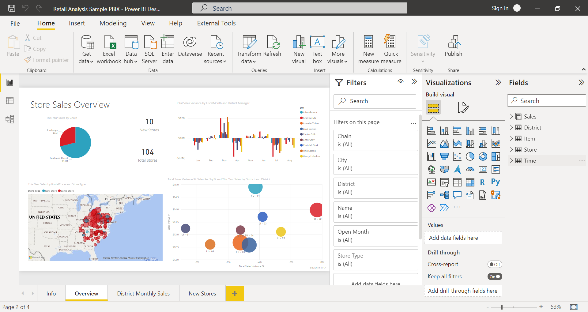 Power BI Desktop 的螢幕擷取畫面，顯示範例資料。