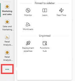 Power BI 服務瀏覽窗格的螢幕擷取畫面。