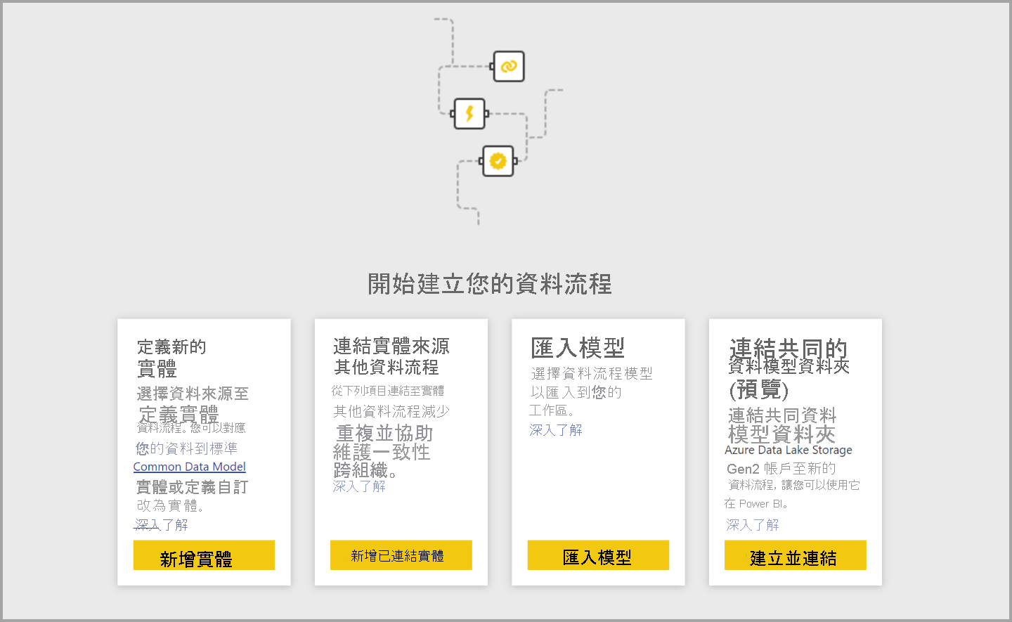 建立資料流程選項的螢幕擷取畫面。