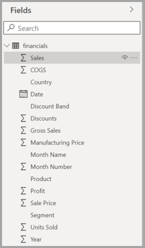 Screenshot of the new Model view Fields list in Power BI Desktop.