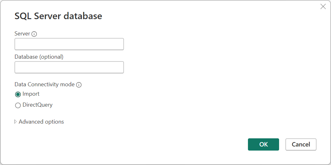 SQL Server 連接器參數的螢幕快照。