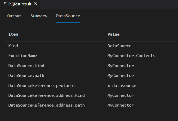 結果面板中的 [DataSource] 索引標籤。