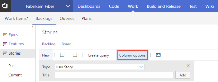 Open column options