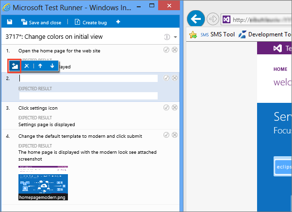 Screenshot shows the tool to modify test steps when you run a test.