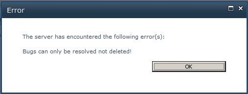 Error message when trying to delete