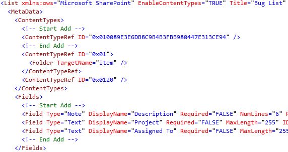 Schema.xml after inserting ContentTypeRefs