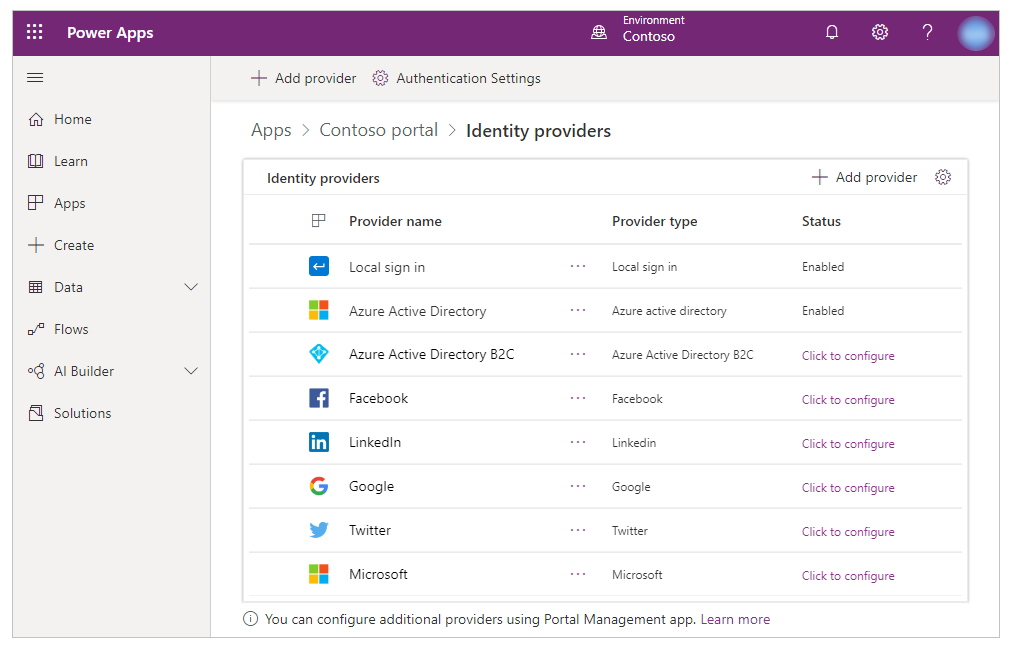 Identity providers for portals