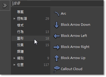 資產面板上的圖形類別