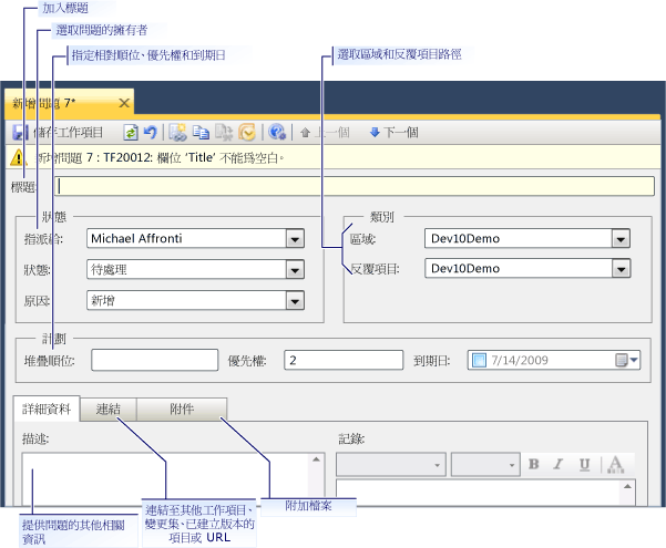 問題的工作項目表單