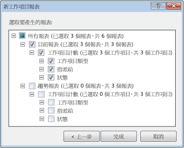 展開的 [新增工作項目報告] 對話方塊