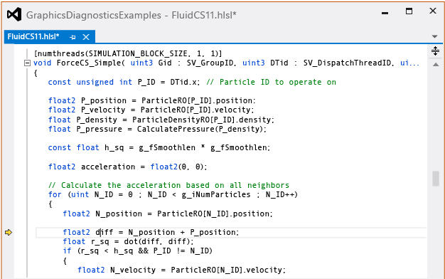 Debugging the ForceCS_Simple compute shader.