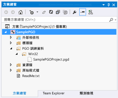 [方案總管] 中的 PGO 資料檔案