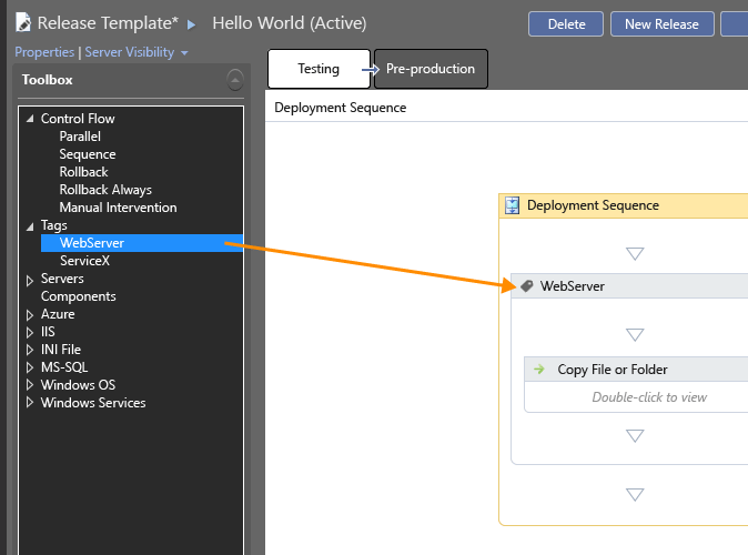 Set up the actions for each tag