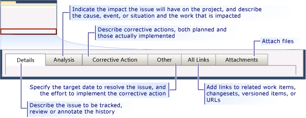 CMMI Issue work item form - tabs