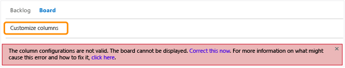 Error message indicates need to customize columns