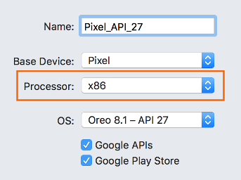 Selecting an x86 system image for a virtual device