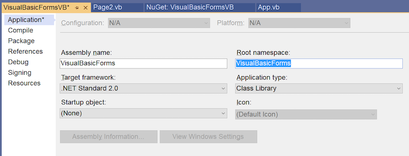 確定 Visual Basic 根命名空間符合 Xamarin.Forms 應用程式