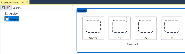 螢幕擷取畫面：Visual Studio 資產目錄中的新影像集