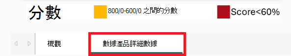 數據產品詳細數據索引標籤的螢幕快照，在概觀頁面底部反白顯示。