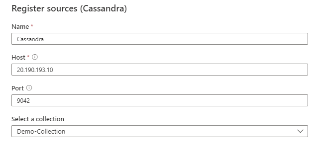 顯示 Cassandra) 畫面 (註冊來源的螢幕快照。