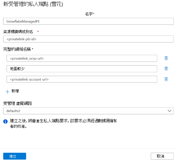 設定 Snowflake 的受控私人端點